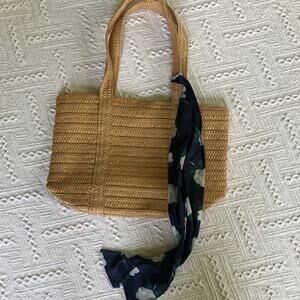 Draper James Everyday Straw Shoulder Bag 10"x15" Floral Scarf Resort Vacation